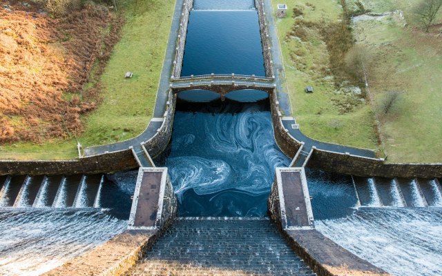 Claerwen Dam in the Elan Valley (Wales)